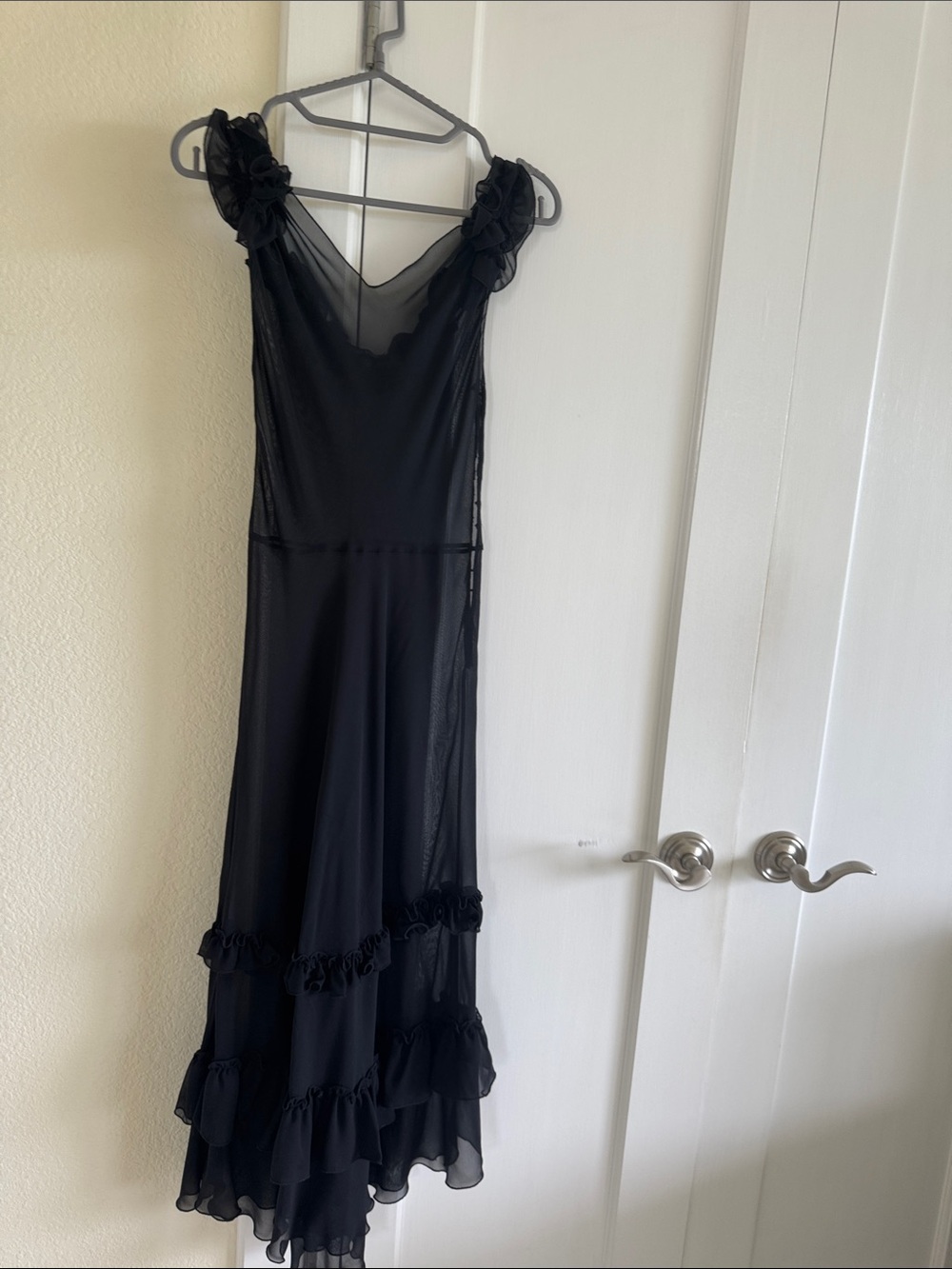 Anne Klein Black Ruffle Maxi Dress